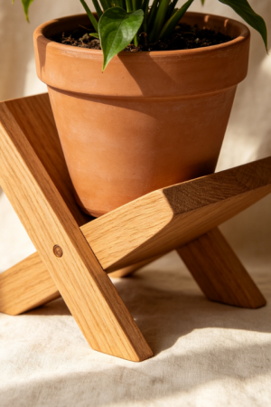 Adjustable Low-Profile Solid Wood Plant Stand (X-Frame Design)